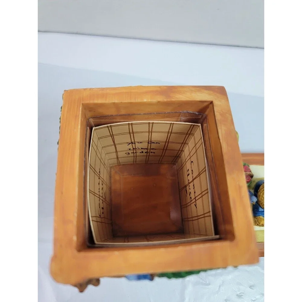 Vintage MK Enterprise Teddy Bear Glass Photo Frame Box Country House Japan